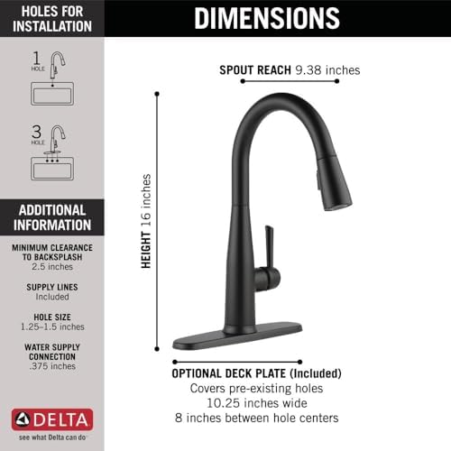 Delta 9113T-BL-DST Essa Kitchen Faucet, Touch2O, Matte Black
