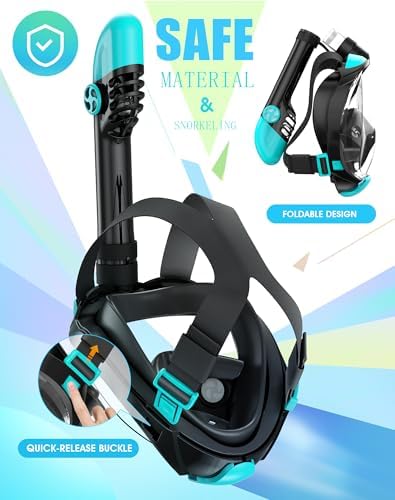 Greatever G2 Full Face Snorkel Mask with Latest Dry Top System,Foldable 180 Degree Panoramic View Snorkeling Mask with Camera Mount,Safe Breathing,Anti-Leak&Anti-Fog