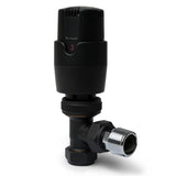 Black Angled Thermostatic Radiator Valves TRV Modern Radiator Valves 15mm x 1/2" (Set of 2) for Heated Towel Rails & Central Heating Radiators Radiator Valve Set