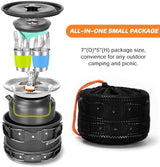 Odoland 16pcs Camping Cookware Set with Folding Camping Stove, Non-Stick Lightweight Pot Pan Kettle Set with Stainless Steel Cups Plates Forks Knives Spoons for Camping Backpacking Outdoor Picnic