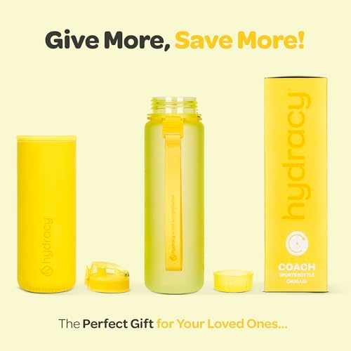 Hydracy Water Bottle with Time Marker -Large BPA Free Water Bottle & No Sweat Sleeve -Leak Proof Gym Bottle with Fruit Infuser Strainer & Times to Drink -Ideal for Fitness Sports & Outdoors