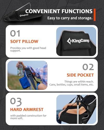 KingCamp Hammock Camping Chair, Swinging Portable Folding Camp Chairs for Adults 400lbs Heavy Duty Foldable Oversized Rocker with Aluminum Alloy Frame Cup Holder Pillow for Outdoor Beach Patio Sport