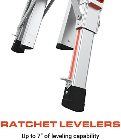 Little Giant Ladders, Velocity with Ratchet Levelers, M22, 22 Ft, Multi-Position Ladder, Aluminum, Type 1A, 300 lbs Weight Rating, (15422-801)