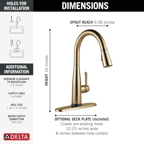 Delta Faucet Essa Touchless Kitchen Faucet with Touch Technology, Gold Kitchen Sink Faucet with Pull Down Sprayer, Champagne Bronze 9113TL-CZ-DST