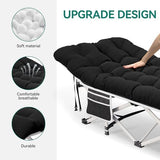 YITAHOME 2 Pcs Camping Cots w/Mattress Portable Lounge Chair Outdoor Folding Cot Heavy Duty 575 LB Capacity 1200D Oxford w/Carry Bag Travel Camp Bed for Camping, Office, Traveling, Black