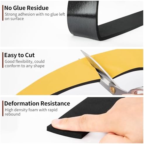 Yotache High Density Adhesive Foam Seal Tape 2 Rolls 2" W X 1/4" T, (New Adhesive Craft) Weather Strip Insulation for RV, Air Conditioning Window, Garage Door, Total 13 Ft Length