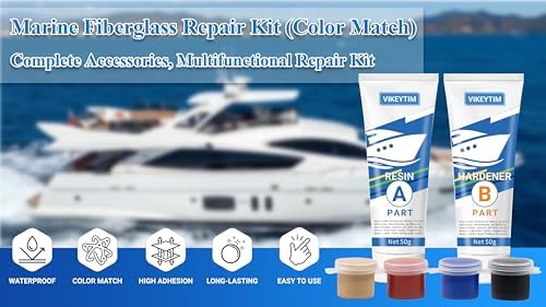 Marine Fiberglass Repair Kit (Color Match), 3.5oz/100g Gel Coat Repair Kit for Boats, Fiberglass Repair Fix Holes, Chips, Deep Cracks, Ceramic, Porcelain Fiberglass Filler