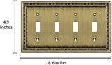Henne Bery Sunken Pearls Heavy Duty Decorative Wall Plate Switch Plate Outlet Cover (Quad Toggle, Antique Brass)