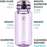Fanhaw 32 Oz Clear Tritan Water Bottle with Chug Lid, BPA-free, Wide Mouth, Leak Proof - for Gym, Travel, Home, School, Office (Amethyst)