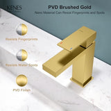 KENES Brushed Gold Bathroom Faucets, Modern Single Hole Lavatory Vanity Faucet, Single Handle Bathroom Sink Faucet Gold, with Pop Up Drain & Water Supply Hoses LJ-9031-4