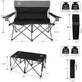 Oversized 4 Pcs Camping Chair Set with Table,Outdoor Folding Heavy Duty Lawn Chair,Cup Holder,Portable,Loveseat Chair Perfect for Family Hiking,Picnics and Beach Trips,Black