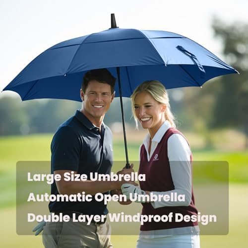 MRTLLOA 54/62/68/72 Inch Automatic Open Golf Umbrella, Extra Large Oversize Double Canopy Vented Windproof Waterproof Stick Umbrellas for Rain