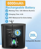 WADEO Portable Camping Shower, 6000mAh Rechargeable Shower Pump, Filtered Shower Head & 5 Gallons Foldable Bucket, Outdoor Shower for Hiking Beach, Travel, Pet Bath, Car Washing, Surf & Boat Cleaning