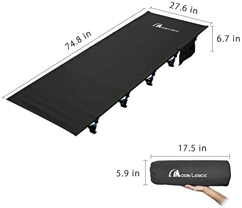 MOON LENCE Folding Camping Cot Outdoor Camping Bed Portable with Carry Bag Camp Cots for Adults for Hiking Backpacking Car Camping Outdoor&Indoor&Beach Use (black1)