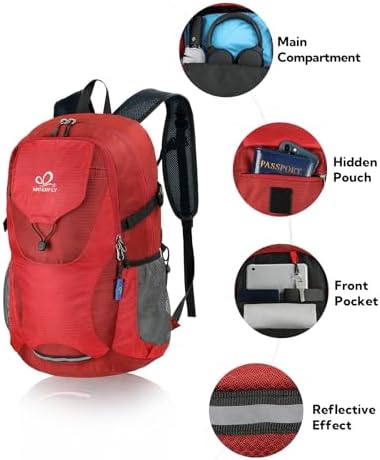 WATERFLY Lightweight Packable Hiking Backpack: 30L Foldable Travel Daypack Ultralight Camping Day Pack for Woman Man