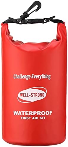 Emergency First Aid Kit for Boating & Marine Safety Waterproof Medical Supplies with Roll Top Design for Fishing, Kayaking Red