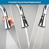 Hygie Rinse Universal Kitchen Faucet Head Replacement with 15 Adapter Kit Compatible with Kohler/Moen/Delta Faucet, 3 Function Pull Down Sink Faucet Spray Head, Chrome