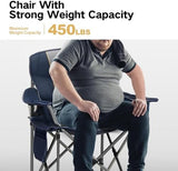 ALPHA CAMP Oversized Camping Folding Chair Heavy Duty with Cooler Bag Support 450 LBS Steel Frame Collapsible Padded Arm Quad Lumbar Back Chair Portable for Lawn Outdoor,Blue