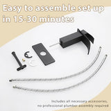 Fransiton Black Waterfall Bathroom Faucet Lavatory Single Handle 1 or 3 Hole Bathroom Sink Faucet Washbasin Faucet with Deck and Pop-up Drain