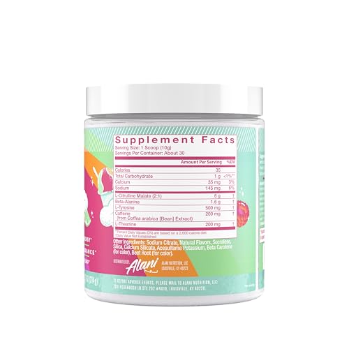 Alani Nu Pre Workout Powder Sherbet Swirl, Amino Energy Boost, Endurance Supplement, Sugar Free, 200mg Caffeine, L-Theanine, Beta-Alanine, L-Citrulline, 30 Servings