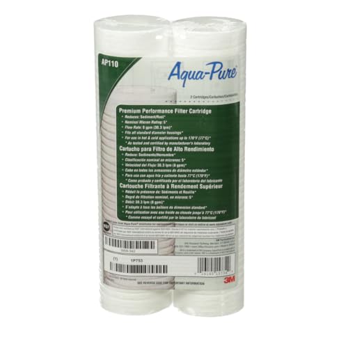 3M Aqua-Pure AP110 2-Pack Whole House Replacement Water Filter Cartridges, 5 Micron Sediment Reduction, for use with AP11T or AP101T Housing