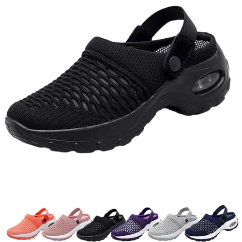 Women's Orthopedic Clogs with Air Cushion Support to Reduce Back and Knee Pressure, Walking Shoes Slippers Sandals (Black, Adult, Women, 5, Numeric Range, US Footwear Size System, 5.5, Medium)