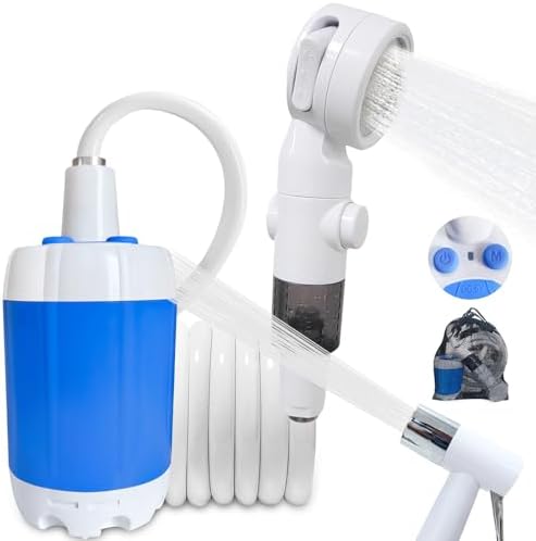 Portable Camping Shower Outdoor Camp Shower Pump,Upgrade Rechargeable Electric Shower Pump with Intelligent Digital Display Multiple Spray Modes for Camping, Hiking, Traveling,RV