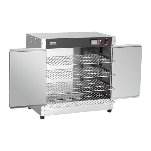 VEVOR Hot Box Food Warmer, 4-Tier Concession Warmer with Water Tray, 4 Pans, Double-Door and Adjustable Shelves, Stainless Steel Food Warmer Cabinet, Ideal for Storing Pizza, Chicken, Restaurant