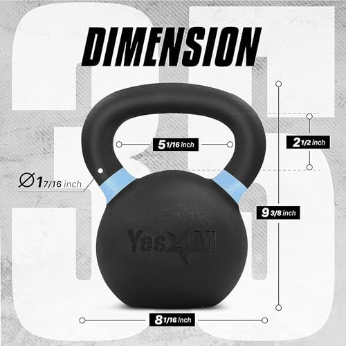 Yes4All Powder Coated Cast Iron Kettlebell Strength Training Kettlebells Weight Set for Full Body Workout, Home Gym