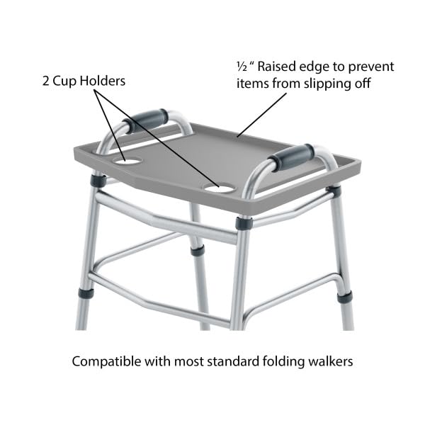 Walker Tray Table with 2 Cup Holders - Home Mobility Accessories by Bluestone (Gray)