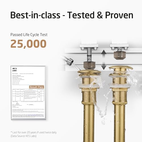 KES Sink Drain Without Overflow Bathroom Pop Up Drain Assembly Stopper Vessel Sink Brushed Gold for 1.6"-1.9" Sink Hole, All Metal Rustproof Brass and 304 Stainless Steel, S2008D-BZ