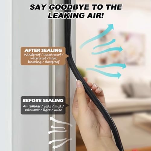 40FT Kerf Weather Stripping Door Seal Soundproof Weather Strips Seal Strip for Door Frame Exterior Weather Stripping (40FT,Black,4 Gaskets)