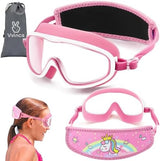 Vvinca Kids Swim Goggles for Age 2-8, Toddler-Goggles with Fabric Strap No Leak Pain-Free, Anti-Fog Goggles for Girls Boys