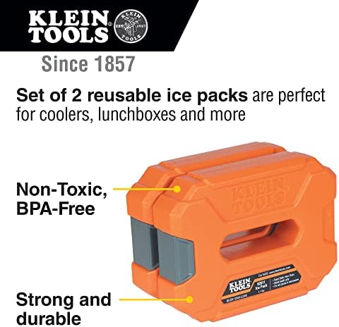 Klein Tools 62811 Reusable Ice Packs for Cooler Bags and Lunch Boxes, Interlocking Design, Heavy Duty for Daily Use, Quick Freeze, 2-Pack