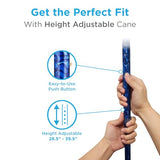 NOVA Medical Products Sugarcane, Walking Cane with All Terrain Rubber Quad Tip Base and Carrying Strap, Waves Design, Blue Rain