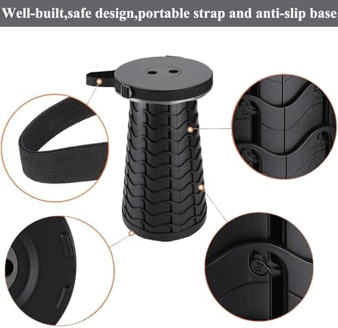 Fishboy Upgraded Collapsible Stool, 400lbs Max Weight, Lightweight But Sturdy, Portable Retractable Folding Telescoping Foldable Camping Stool for Adults Outdoor Fishing Hiking Gardening Travel BBQ