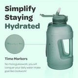 Hydracy Water Bottle with Time Marker -Large BPA Free Water Bottle & No Sweat Sleeve -Leak Proof Gym Bottle with Fruit Infuser Strainer & Times to Drink -Ideal for Fitness Sports & Outdoors