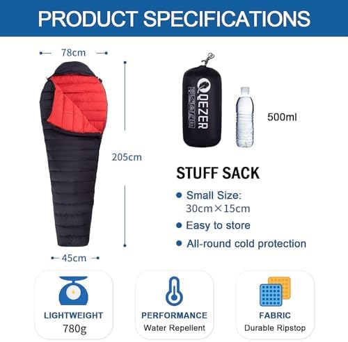 Ultralight Down Sleeping Bag for Adults with 600 Fill Power, Compact Sleeping Bag with Compression Sack for Backpacking, Hiking and Camping
