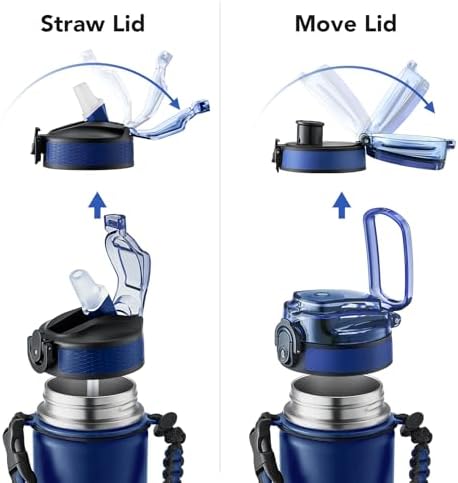 GOSWAG Insulated Sports Water Bottle, 24oz 2 Lids(with Straw/No Straw), Stainless Steel Water Bottles with Paracord Handle, Insulated Thermos with Double-Wall Vacuum Insulation