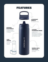 LifeStraw Go Series – Insulated Stainless Steel Water Filter Bottle for Travel and Everyday Use, Removes Bacteria, Parasites and Microplastics, Improves Taste, 1L Cactus Green