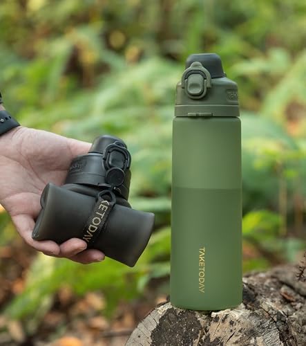 Collapsible Water Bottles 20oz, Leak Proof, BPA-Free, Foldable Silicone Travel Water Bottle with Straw Strap for Cycling, Hiking, Outdoors