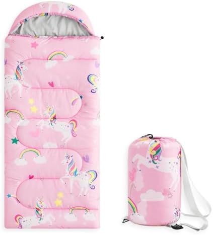 Wake In Cloud - Kids Sleeping Bag for Girls Toddlers, Camping in Warm Cold Weather, Backpacking Lightweight Compact Outdoor Liner for 3 Seasons Summer Spring Fall