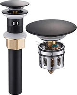 Vessel Sink Drain, Bathroom Faucet Vessel Sink Pop Up Drain Stopper, Built-In Anti-Clogging Strainer, with Overflow Matt Black, Fits Standard American Drain Hole(1-1/2" to 1-3/4") RWF083P