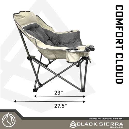 Black Sierra Oversized Camping Chair for Adults, Heavy Duty Outdoor Seat with Plush Padding, Supports 400lbs, Cup Holders & Carry Bag, Comfortable Folding Chair for Tailgating, Patio & Sideline Events