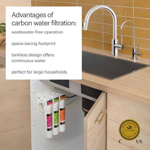 Brondell H2O+ Coral UC300 Three-Stage Undercounter Water Filtration System – Water Purifier with Designer Chrome Faucet – Quick Change Filter, WQA Gold Seal-Certified