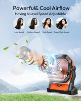 Camping Fan 27000mAh with LED Lantern - Cordless Portable Fan 8 inch USB C Battery Operated Rechargeable Powered Ventilador with Hanging Hook - 250° Rotating 4 Speed Personal Fans for Travel Camping