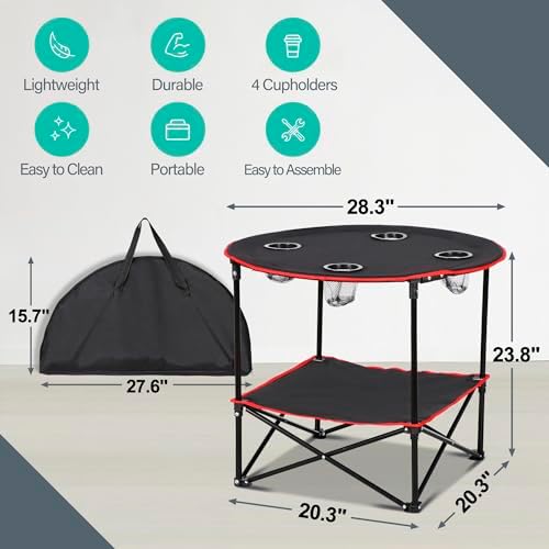 ZENY Portable Folding Picnic Table Outdoor Camping Table with 4 Cup Holders and Carrying Bag Collapsible Portable Tables Folding for BBQ Outdoor Fishing