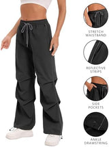 Women's Casual Parachute Pants Baggy Hiking Pants Drawstring Elastic Waist Track Y2K Trousers