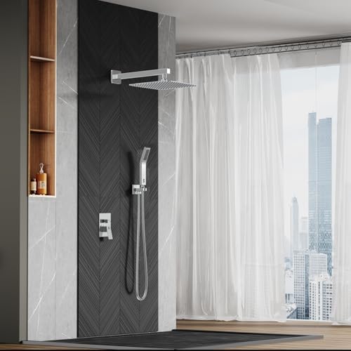 SR SUN RISE SRSH-F5043 Bathroom Luxury Rain Mixer Combo Set Wall Mounted Rainfall Shower Head System Polished Chrome, (Contain Faucet Rough-in Valve Body and Trim)