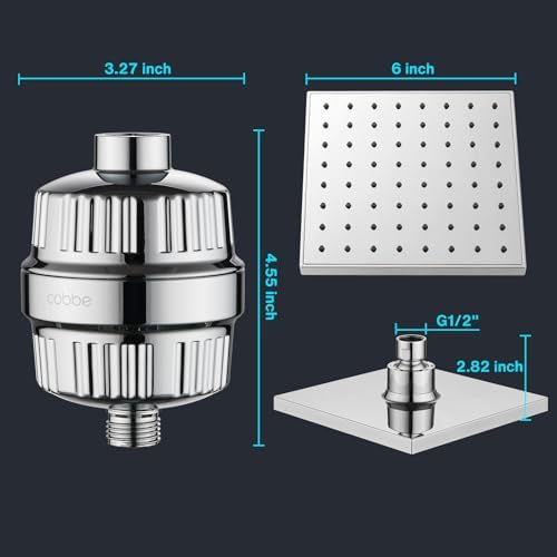 Cobbe High Pressure Filtered Shower Head Combo, Rain Shower Head with 20 Stage Shower Head Filter for Hard Water - Adjustable Replacement Remove Chlorine and Harmful Substances, Chrome